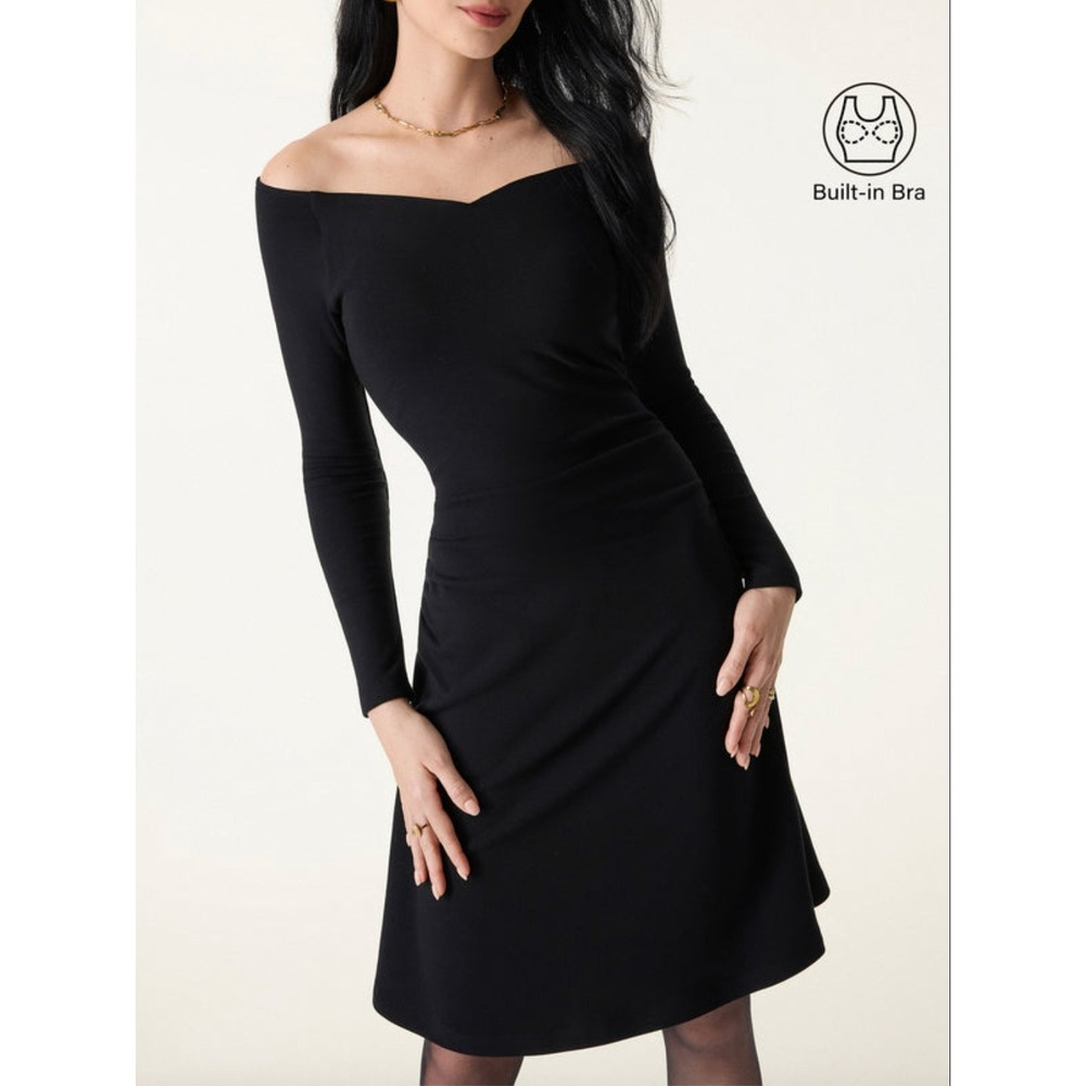 OGL Move Non-Slip Classy Wide Neckline Ruched Mini Brami Dress Black XL